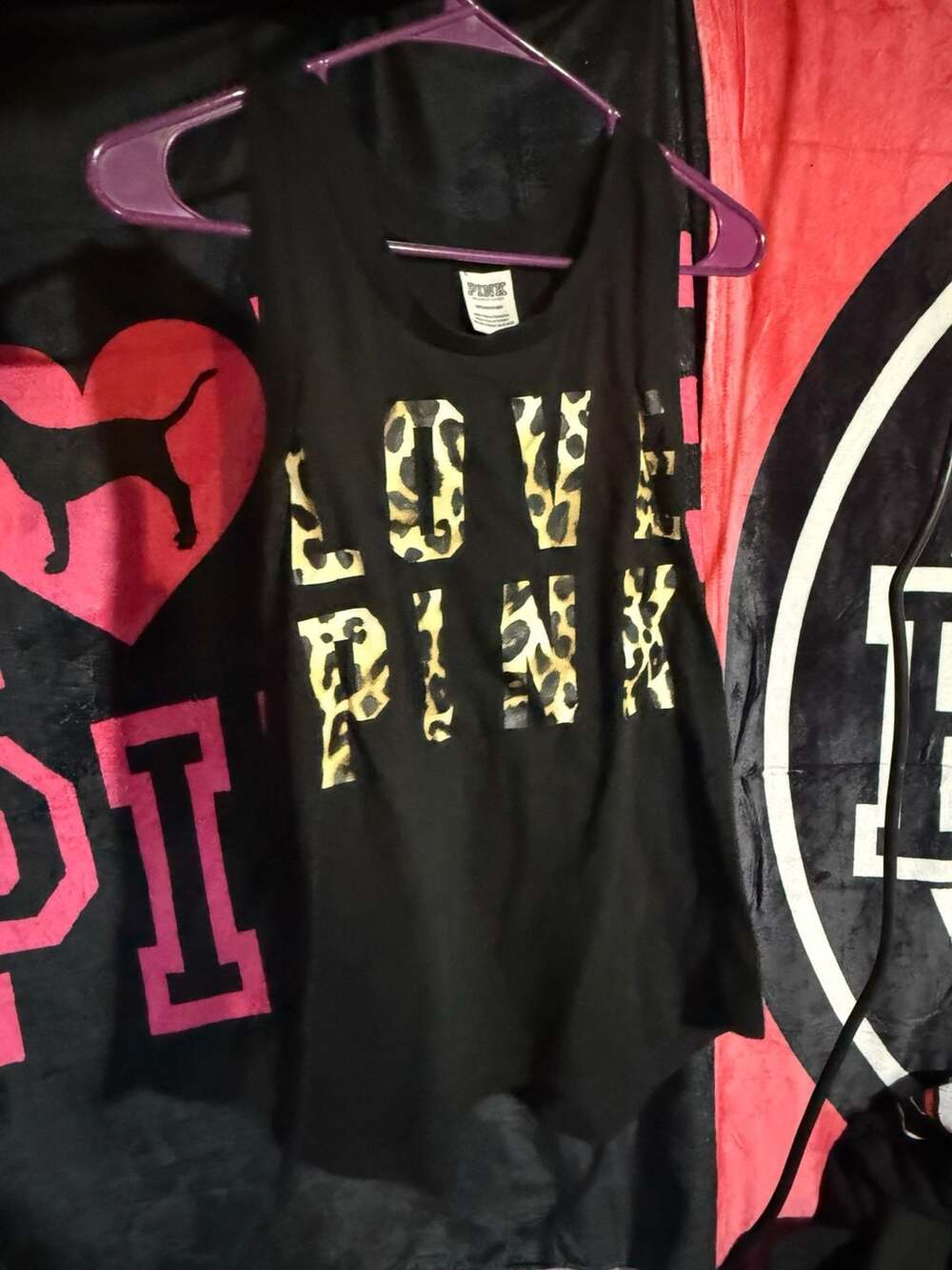 Victoria's Secret PINK LOVE PINK Leopard Print Racerback Tank Top